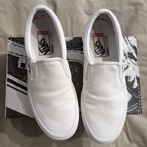 Vans White Canvas Slip-On Sneakers